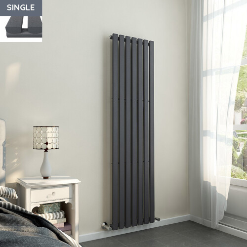 PlumbGalaxy Lulea 1800 x 480mm Anthracite Single Rectangular Panel Vertical Radiator