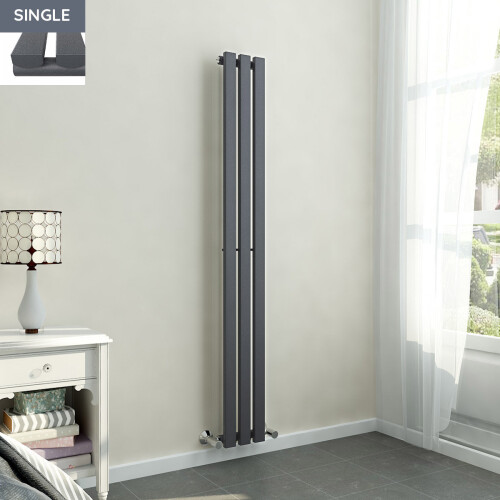 PlumbGalaxy Lulea 1600 x 200mm Anthracite Single Rectangular Panel Vertical Radiator
