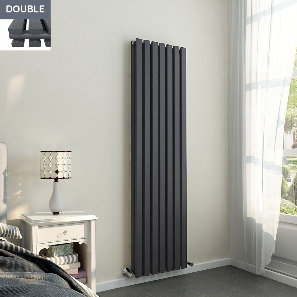 Lulea 1800 x 480mm Anthracite Double Rectangular Panel Vertical Radiator