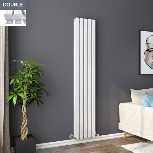 PlumbGalaxy Lulea 1800 x 340mm White Double Rectangular Panel Vertical Radiator