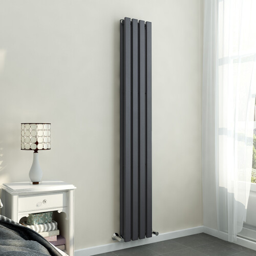 PlumbGalaxy Lulea 1800 x 270mm Anthracite Double Rectangular Panel Vertical Radiator 1