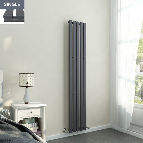 PlumbGalaxy Lulea 1800 x 340mm Anthrcite Single Rectangular Panel Vertical Radiator