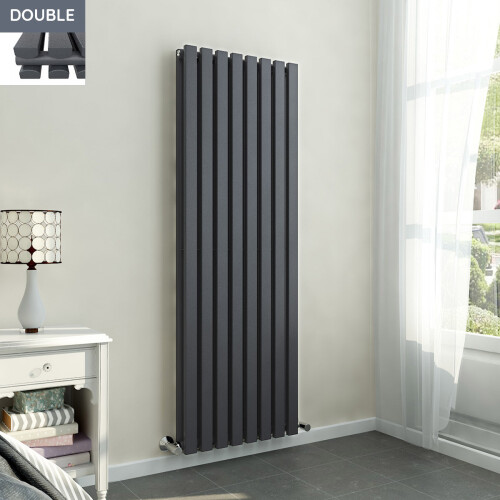 PlumbGalaxy Lulea 1600 x 550mm Anthracite Double Rectangular Panel Vertical Radiator