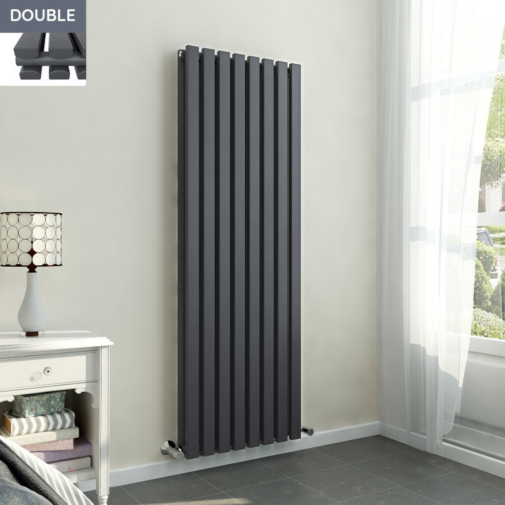 Lulea 1600 x 550mm Anthracite Double Rectangular Panel Vertical Radiator