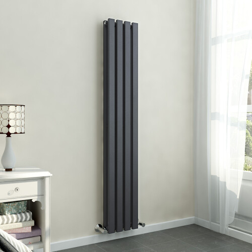 PlumbGalaxy Lulea 1600 x 270mm Anthracite Double Rectangular Panel Vertical Radiator 1