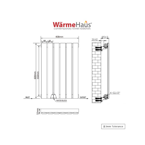PlumbGalaxy Karlstad 600 x 410mm Sand Grey Single Flat Panel Horizontal Radiator 2
