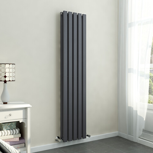 PlumbGalaxy Lulea 1600 x 340mm Anthracite Double Rectangular Panel Vertical Radiator 1