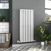 Voss 1200x545mm White Double Oval Tube Vertical Radiator - 16 Bars, 4981 BTU, 114mm Depth, 615mm Pipe Centre, BS EN 442, 130-0518