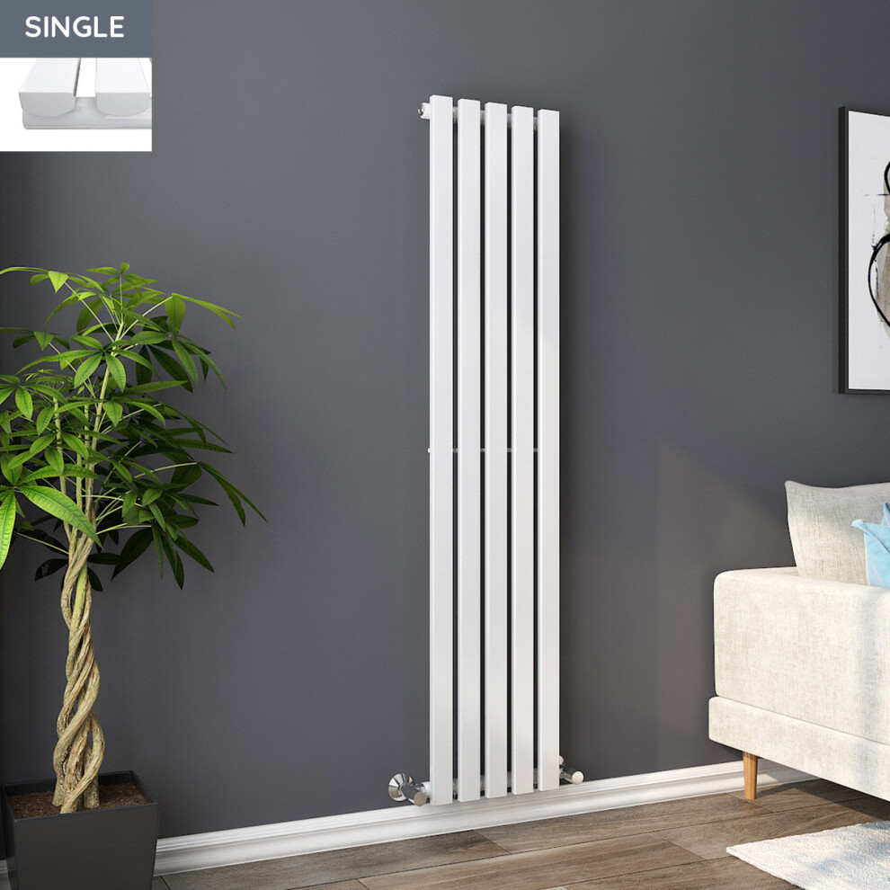 Lulea 1600 x 340mm White Single Rectangular Panel Vertical Radiator