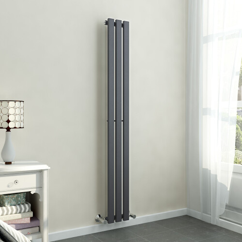 PlumbGalaxy Lulea 1600 x 200mm Anthracite Single Rectangular Panel Vertical Radiator 1