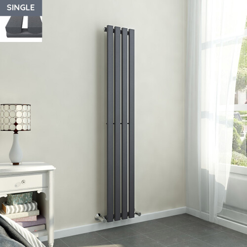 PlumbGalaxy Lulea 1600 x 270mm Anthracite Single Rectangular Panel Vertical Radiator