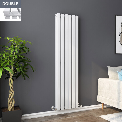 PlumbGalaxy Lulea 1600 x 410mm White Double Rectangular Panel Vertical Radiator