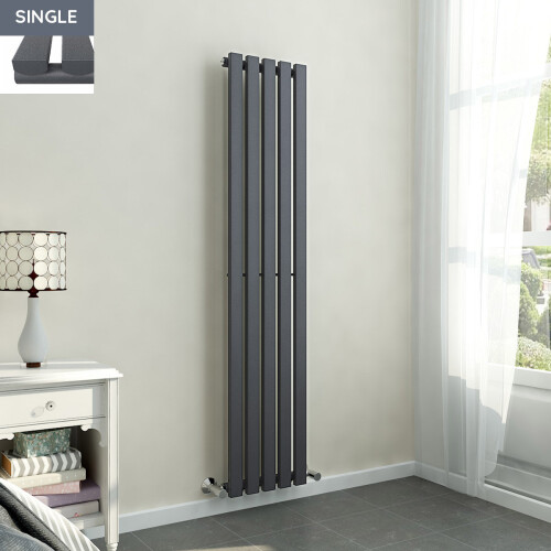 PlumbGalaxy Lulea 1600 x 340mm Anthracite Single Rectangular Panel Vertical Radiator