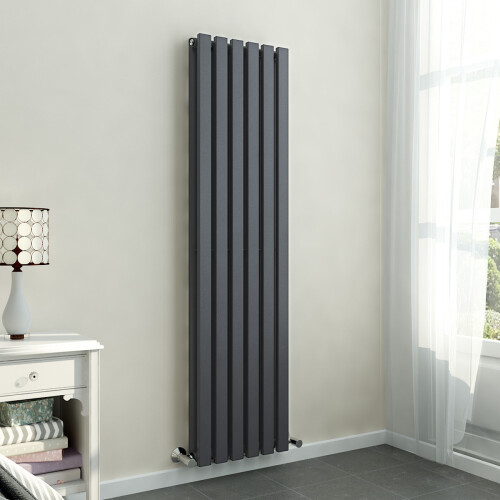 PlumbGalaxy Lulea 1600 x 410mm Anthracite Double Rectangular Panel Vertical Radiator 1