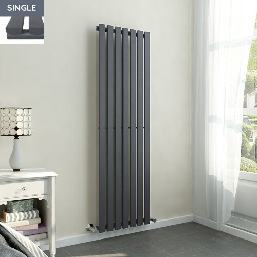 PlumbGalaxy Lulea 1600 x 480mm Anthracite Single Rectangular Panel Vertical Radiator