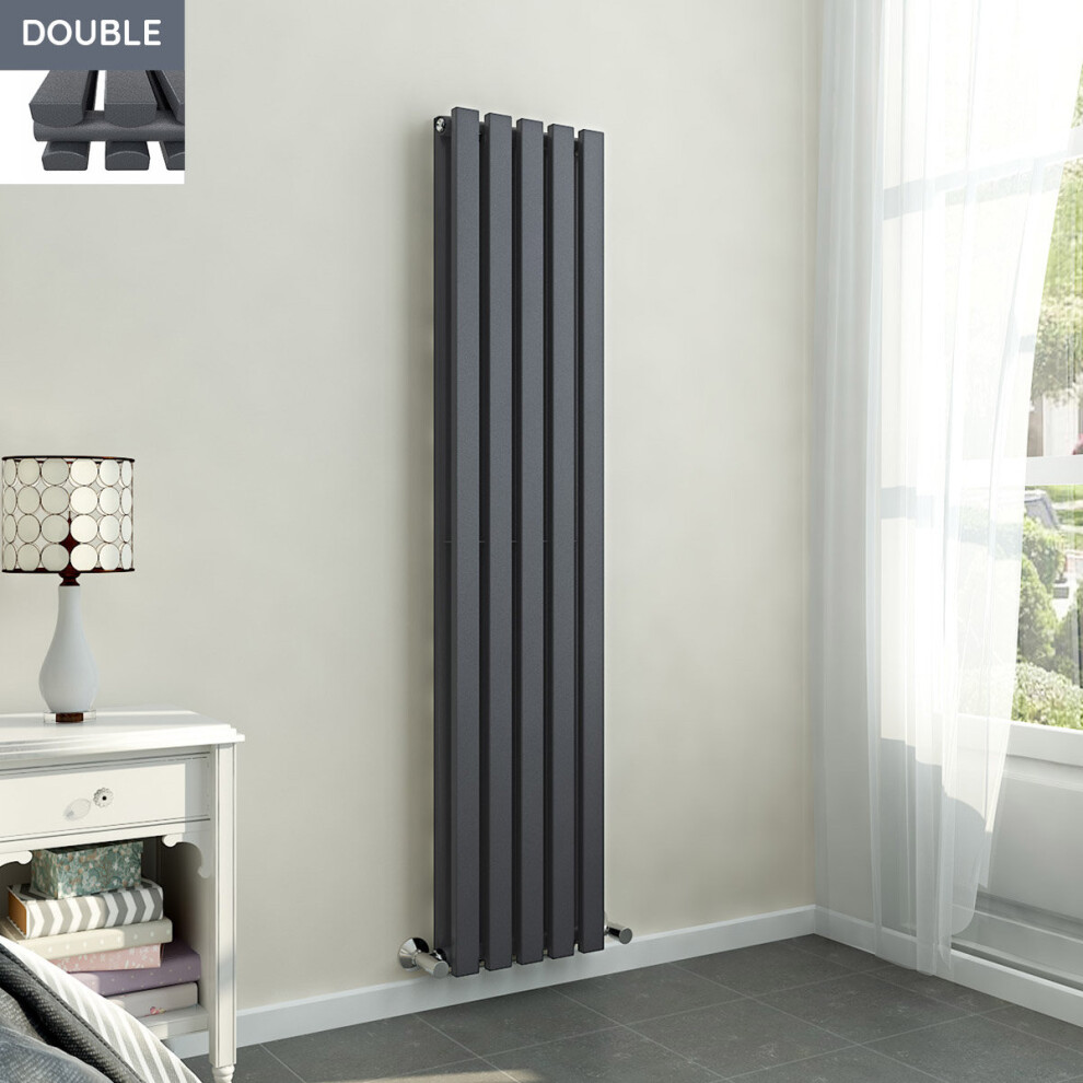 Lulea 1600 x 340mm Anthracite Double Rectangular Panel Vertical Radiator