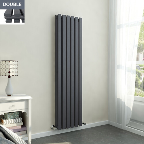 PlumbGalaxy Lulea 1600 x 410mm Anthracite Double Rectangular Panel Vertical Radiator