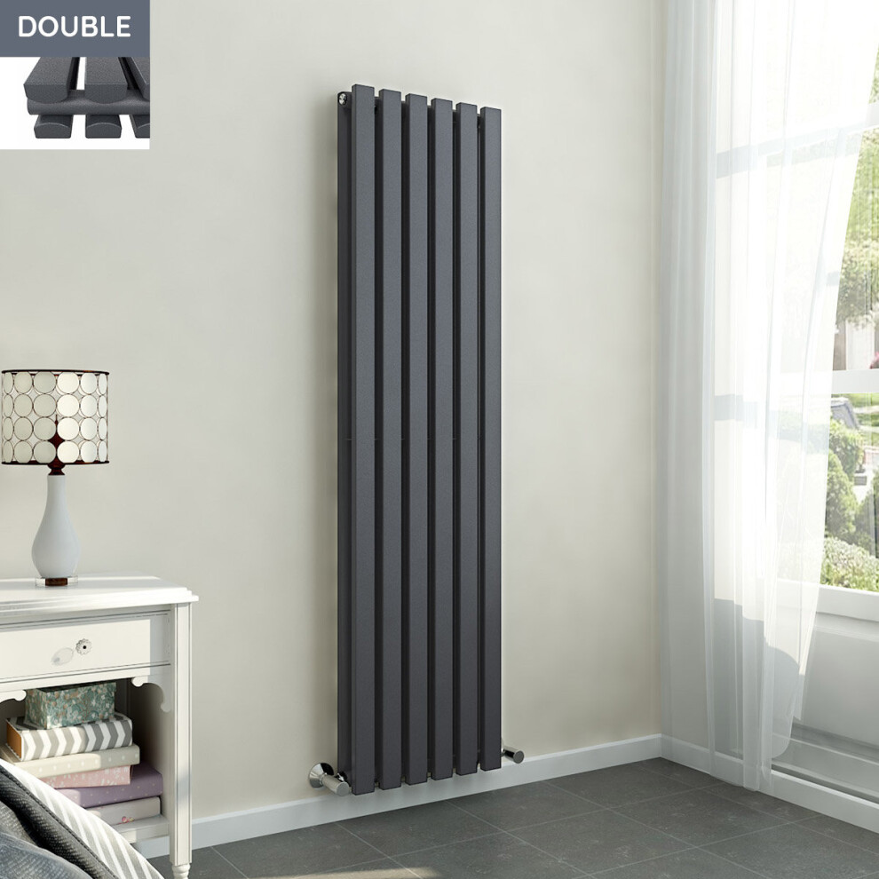 Lulea 1600 x 410mm Anthracite Double Rectangular Panel Vertical Radiator