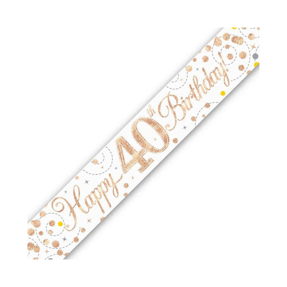 Holographic Rose Gold Happy 40th Birthday Banner