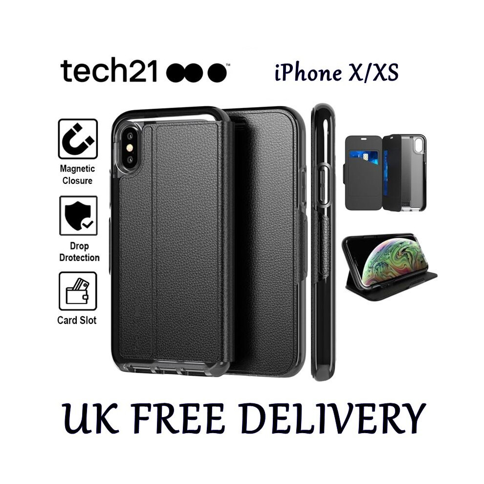 Tech21 Protective Wallet Case for Apple iPhone X/XS Magnetic Closing Cover with Card Storage - Evo Wallet - Black