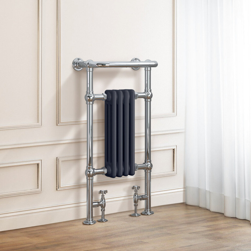 Salzburg Traditional Victorian 952 x 479mm Chrome & Grey Towel Rail Radiator