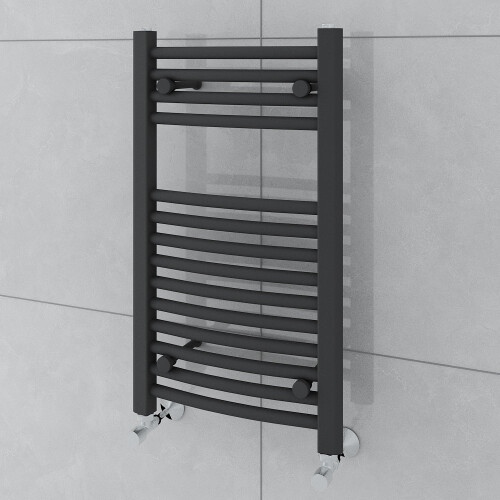 PlumbGalaxy Fjord 700 x 400mm Curved Grey Towel Radiator