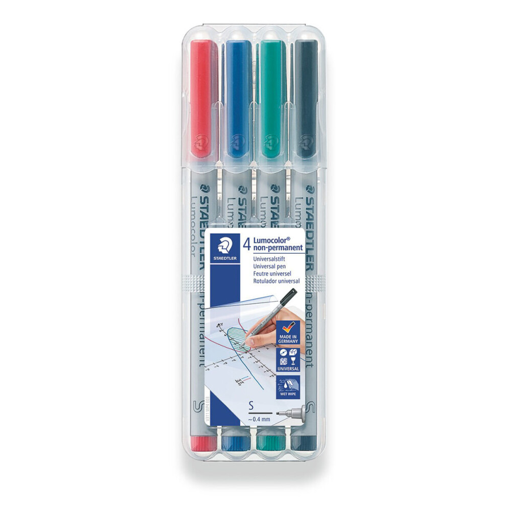 Staedtler Lumocolor Non-Permanent SuperFine Universal Marker Pens 4 Pk