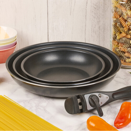 URBN-CHEF (4 Piece Frying Pan Set) Black Stackable Frying & Saucepan Set | Non Stick Pan Set