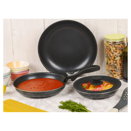 URBN-CHEF (4 Piece Frying Pan Set) Black Stackable Frying & Saucepan Set | Non Stick Pan Set 1