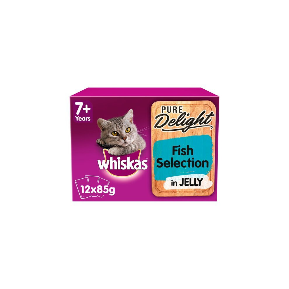 Whiskas 1+ Cat Pouches Pure Delight Fish Selection In Jelly 12X85g Pack (Pack Of 4)