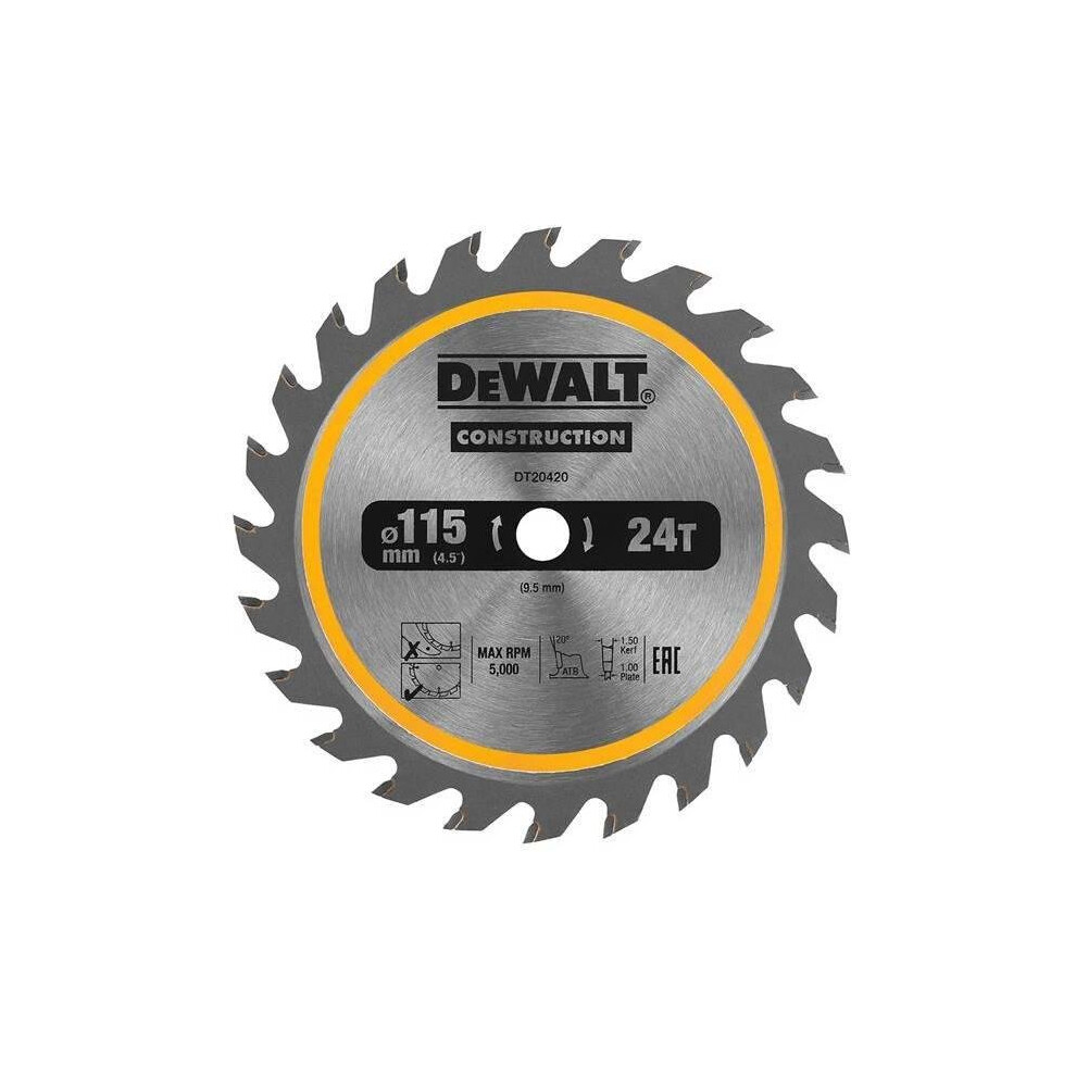 Dewalt Dt20420-Qz 115Mm 24T 9.5Mm Tct Circ Saw Blade Dcs571 5054905255992