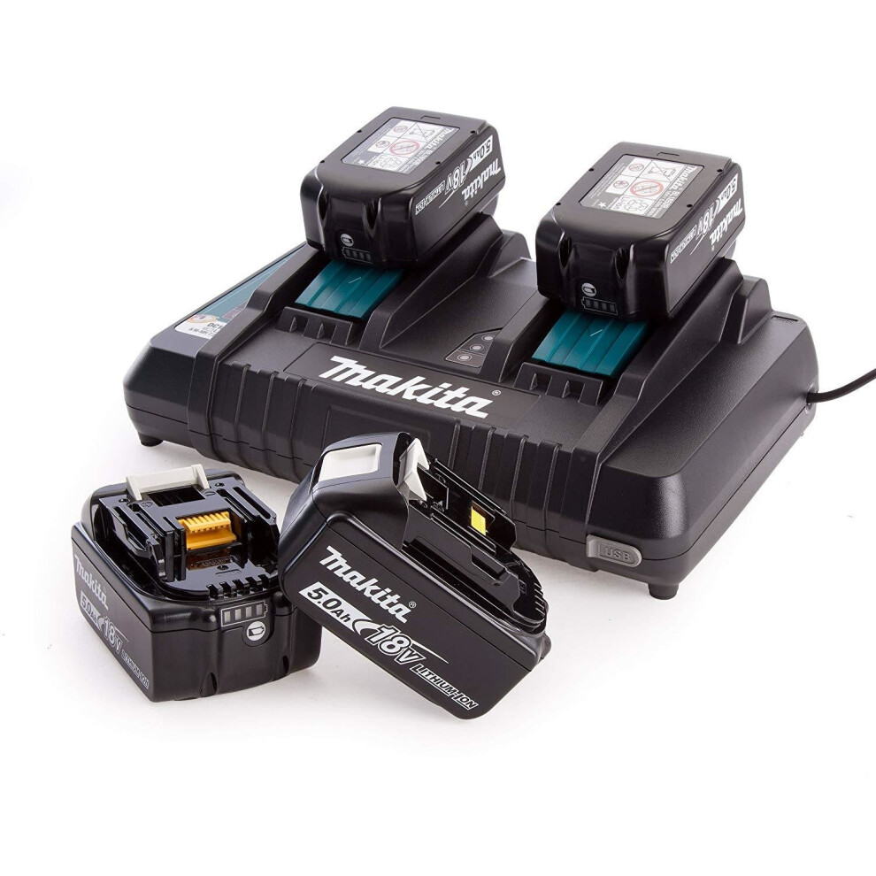 Makita 197627-6 Dual Port Charger With Four Bl1850b 18V 5 Ah Batteries, Black