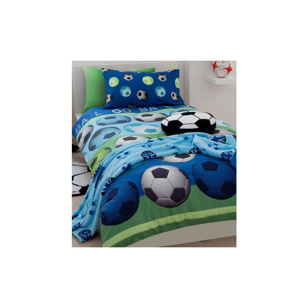 Catherine Lansfield Unisex Blue Football Duvet Cover Set In | Size: Single - Image 8