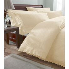 Balmoral Cream Broderie Anglaise Single Duvet Cover Set 6644 - Embroidered Ruffle Trim, Quilted Front, 137x198 cm, 50/50 Cotton-Poly, Pillowcase
