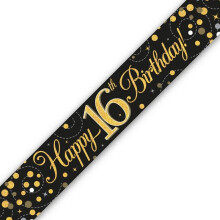 (Happy 16th Birthday) Holographic Black & Gold Birthday Banners