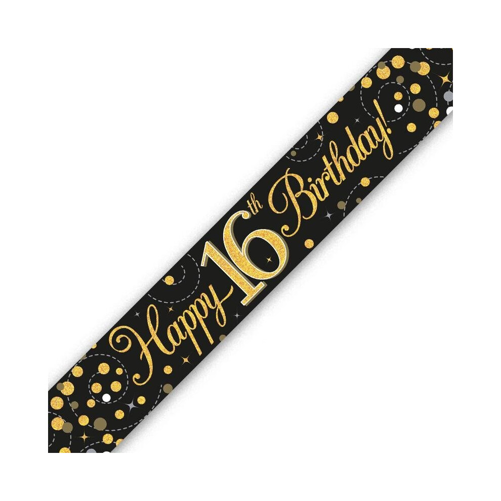 Oaktree (Happy 16Th Birthday) Holographic Black & Gold Birthday Banners