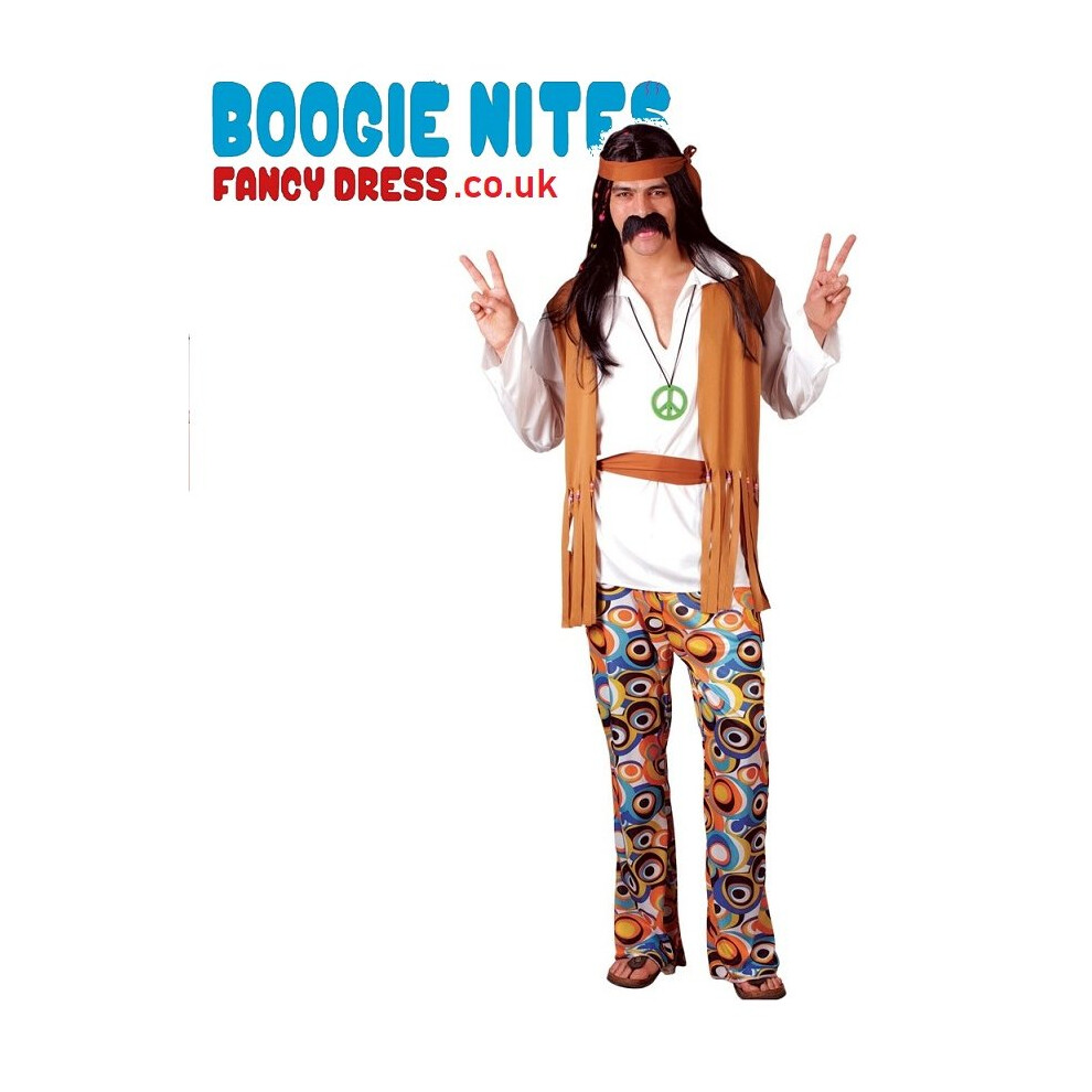 Mens 60s Woodstock Hippy Fancy Dress Halloween Costume - M