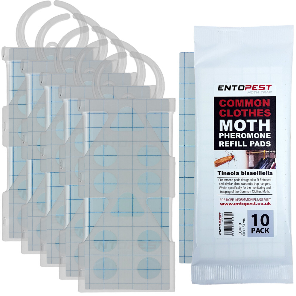 5 x Entopest Professional Common Clothes Moth Traps & 10 Pheromone Glue Boards