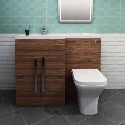 PlumbGalaxy Calm Walnut Left Hand Combination Vanity Unit Set with Toilet 2