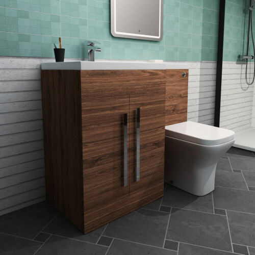 PlumbGalaxy Calm Walnut Left Hand Combination Vanity Unit Set with Toilet