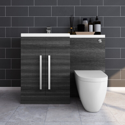 PlumbGalaxy Calm Grey Left Hand Combination Vanity Unit Set with Cordoba Toilet