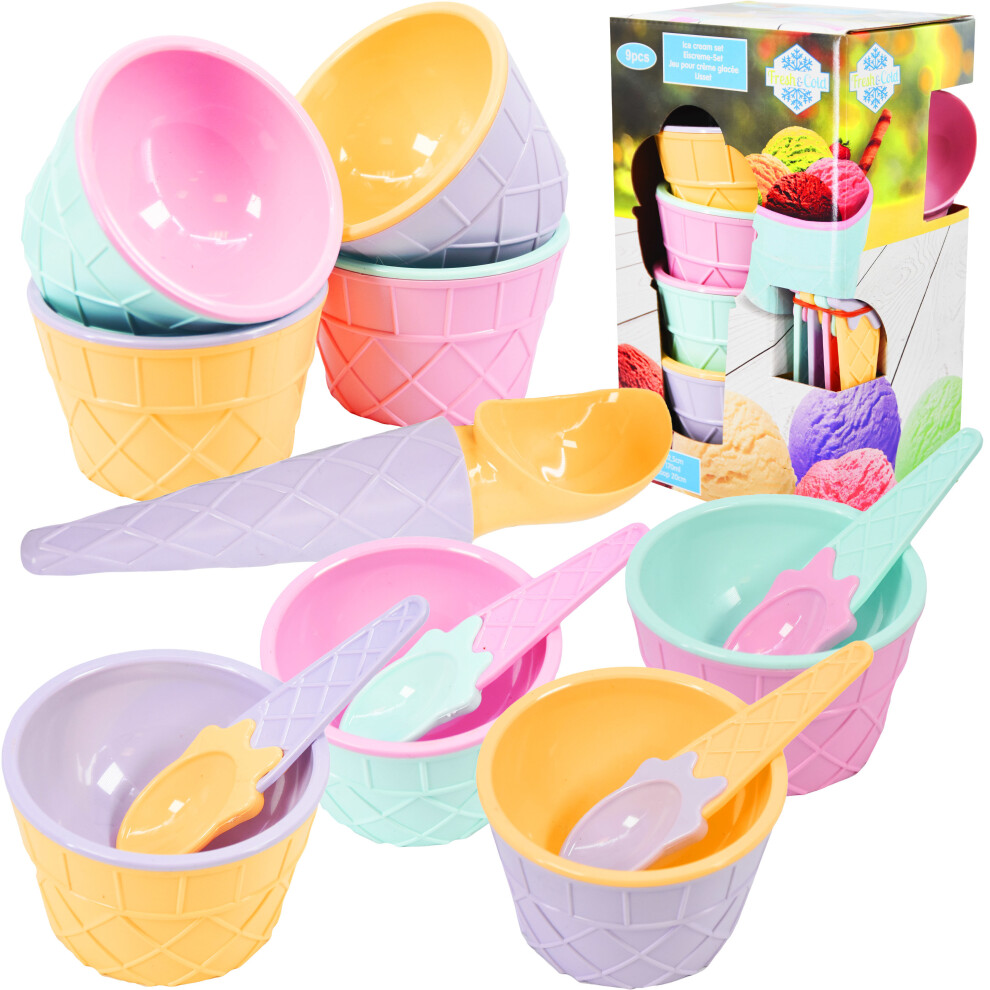 GEEZY Set of 4 Ice Cream Spoons and Bowls Set with Scoop Summer Party Dessert Cups