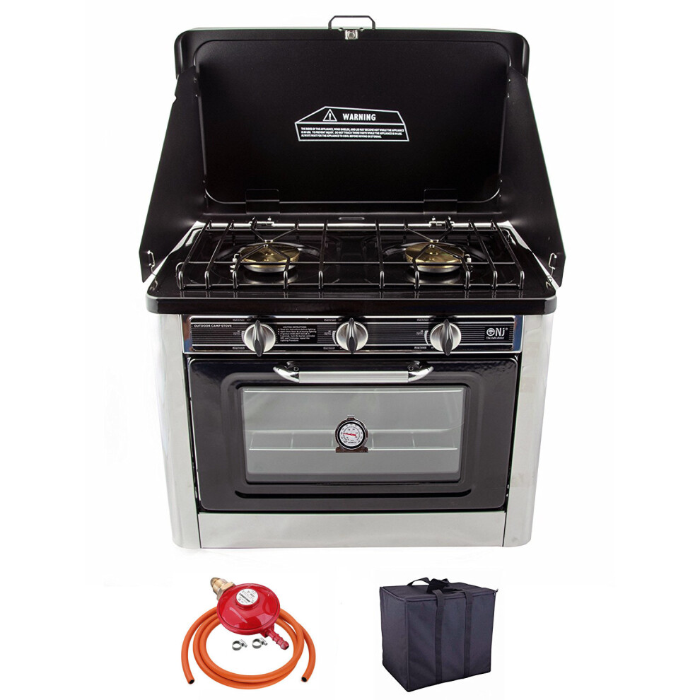 (Propane 37mbar Screw-on) CO-01 Portable Gas Oven & Stove 2 Burner Camping Cooker