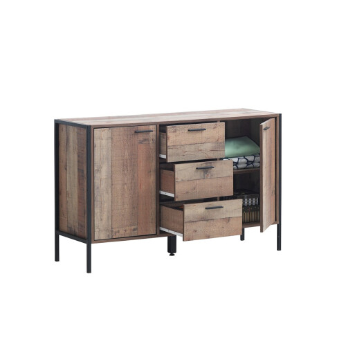 Timber Art Design UK Sideboard 2 Door 3 Drawer Oak Effect Storage Cupboard Living Dining Room Kitchen 2