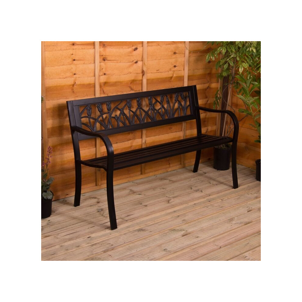 (Tulip) 3 Seater Garden Bench Metal Seat Armrests-image-OPC-P5PKHVF-NEW