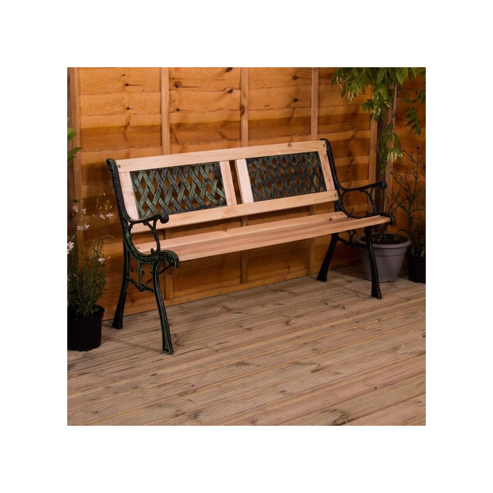 (Twin Cross Style) 3 Seater Garden Bench Wooden Seat Armrests