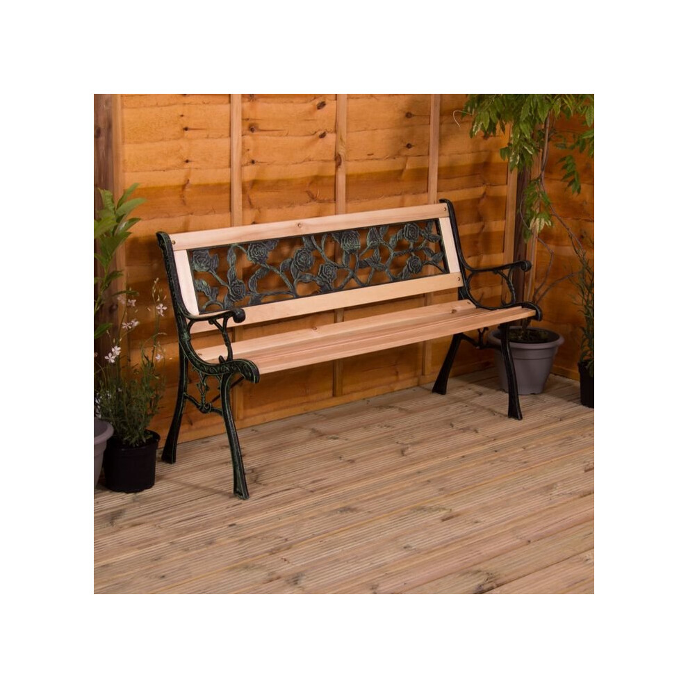 (Rose Style) 3 Seater Garden Bench Wooden Seat Armrests