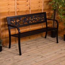(Rose) 3 Seater Garden Bench Metal Seat Armrests