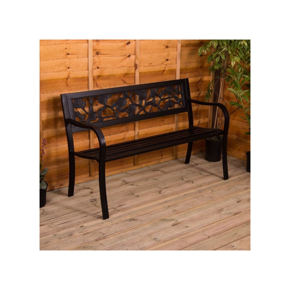 (Rose) 3 Seater Garden Bench Metal Seat Armrests-image-OPC-P5PKHVG-NEW