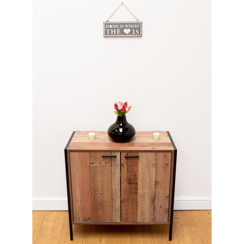 Stretton Sideboard with 2 Doors Storage Cupboard Rustic Industrial Oak Effect